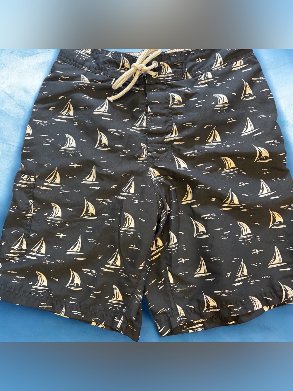 U.S. Polo Assn. Black Swim Board Shorts with Cream Sailboat Print size small